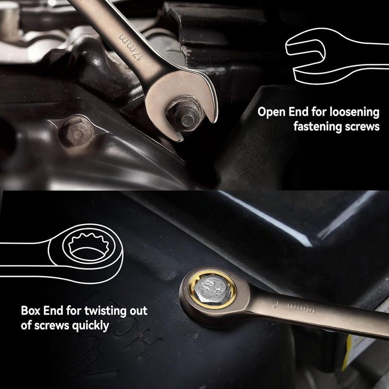 DISEN 13pcs 90-Teeth Ratchet Wrenches Set, Fixed Head Metric Ratcheting Wrench Set 6, 8, 9, 10, 11, 12, 13, 14, 15, 16, 17, 18, 19MM, Cr-V Constructed, Nickel Plating with Organizer - Image 5